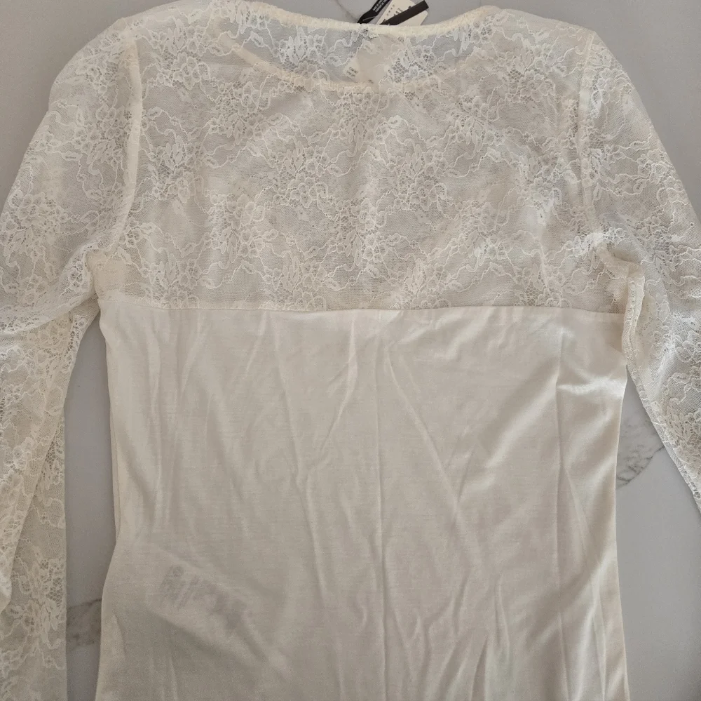 NWT By Anthropologie Long-Sleeve Lace Mix Top